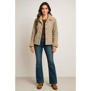 Y2K Maurices Penny Lane Coat Womens L Tan Corduroy‎ Faux Fur Quilted Jacket
